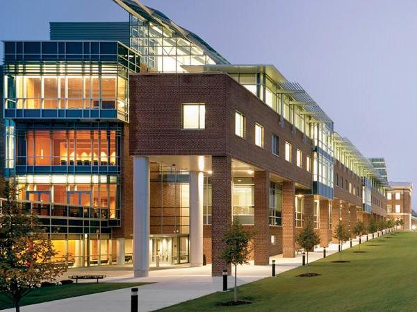 CBIS building lit up at night